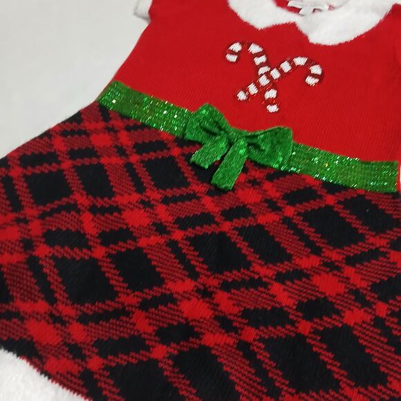 Ugly Christmas Sweater Dress Large (10/12) CanDY Canes Plaid Skirt Sequin Bow - Picture 5 of 11